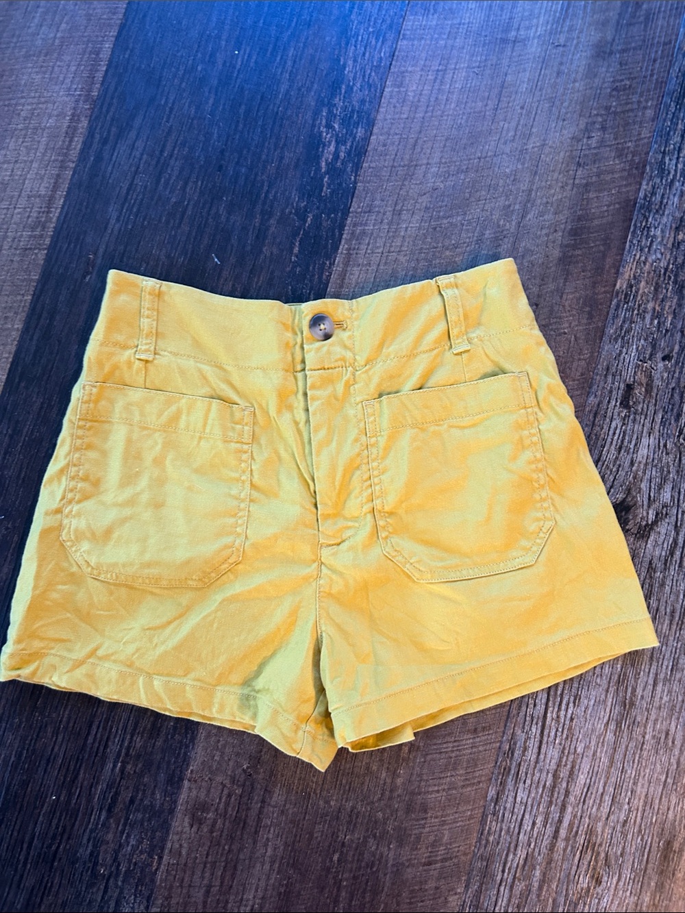 Maeve Colette High-Waist Yellow Shorts with Front Patch Pockets